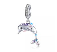 Dolphin Dangle Charm Sea Life Animal Genuine 925 Sterling Silver Compatible With Pandora Bracelet
