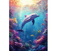Dolphin Decorations Diamond Painting Kits Adults, Animal Diamond Art,DIY Diamond Arts Mosaic Kits for Adults Beginner, Full Round Drill Gem Art for Christmas Home Halloween Decoration, 30x40cm y0l-805