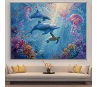 Dolphin Diamond Art Animal Large Diamond Painting 80x60cm 2025 New Crystal Art DIY 5D Full Square Gem Adults Crafts, Rhinestone Embroidery Cross Stitch Mosaic Crafts Home Wall Room Decoration zhad651