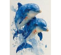 Dolphin Diamond Art, Cute 5D DIY Diamond Painting Kits, 5D Full Drill Crystal Art Kits for Adults, DIY Adult Crafts, Cross Stitch Embroidery Crafts Pictures, Room Decor, Gifts for Women 40x54in I-8384