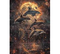 Dolphin Diamond Art Kits Adults, 5D Diamond Painting Moon, DIY Full Drill Cross Stitch Embroidery Crystal Art Kits, Crafts for Adults, Paintings for Home Wall Decor, Gifts for Women 12x20in 3-3531