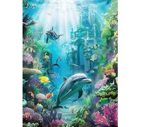 Dolphin Diamond Art Kits Adults, 5D Diamond Painting Oceanbed Creatures, DIY Full Drill Cross Stitch Embroidery Crystal Art Kits, Crafts for Adults, Paintings for Room Decor Gifts 40x54 inch H-6269