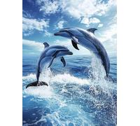 Dolphin Diamond Art Kits Adults, 5D Diamond Painting with Round Full Drill, DIY Crystal Art Paintings Rhinestone Cross Stitch Kit, Dimond Arts and Crafts for Adults, Home Room Decor, 12x16 inch X-15
