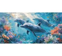 Dolphin Diamond Art Kits Adults, DIY 5D Large Diamond Painting Marine Life Full Square Drill Crystal Art Kits 11.8x31.5 Inch, Embroidery Cross Stitch Canvas Painting by Numbers for Home Decor (SQ597)