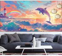 Dolphin Diamond Art Painting Lighthouse Diamond Painting Kits for Adults,Square Full Drill Gem Arts and Crafts Pictures Embroidery Cross Stitch Canvas Paint by Numbers for Kids,Gifts 36x72in LT-35