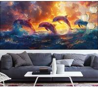 Dolphin Diamond Art Painting Ocean Diamond Painting Kits for Adults,Square Full Drill Gem Arts and Crafts Pictures Embroidery Cross Stitch Canvas Paint by Numbers for Kids,Gifts Women 20x40in LT-333