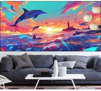 Dolphin Diamond Art Painting Sunset Diamond Painting Kits for Adults,Square Full Drill Gem Arts and Crafts Pictures Embroidery Cross Stitch Canvas Paint by Numbers for Kids,Gifts Women 20x40in LT-729