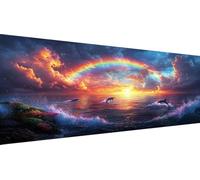 Dolphin Diamond Art Rainbow Diamond Painting Kits Adults, Full Drill Cross Stitch Kits for Adults, Crystal Art Kit for Home Wall Decor, Creative Hobby Gift & Stress Relief, 70x140cm 28x56 Inch Y1-419