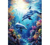 Dolphin Diamond Painting Kits for Adults, Large Diamond Art Canvas 20x28 inch, Round Full Drill Dimond Art Painting with Accessories, DIY Crystal Arts and Crafts for Adults for Autumn Home Decor S-91