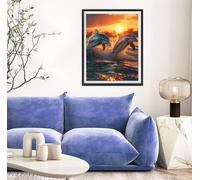 Dolphin Diamond Painting Large Diamond Art Kits Adults 5D Full Drill Crystal Arts for Adult Beginners, Embroidery Cross Stitch Round Gem Crafts Kit for Home Decor Gifts Women Animal 90x120cm s-1931