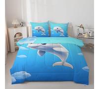 Dolphin Double Duvet 7.5 Tog, Soft Reversible Coverless Duvet, Four Seasons Blue Quilt Double, Microfiber Comforter with 2 Pillowcases (200 * 200cm) -AcTt6