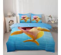 Dolphin Double Duvet 7.5 Tog, Soft Reversible Coverless Duvet, Four Seasons Blue Quilt Double, Microfiber Comforter with 2 Pillowcases (200 * 200cm) -AcTt2