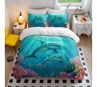 Dolphin Duvet Cover Under the Sea Bedding Set with Colorful Coral Reefs Soft Microfiber Ocean Themed Duvet Cover for Kids Bedroom Decor (style5,King 240x220cm+65x65cm*2)