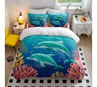 Dolphin Duvet Cover Under the Sea Bedding Set with Colorful Coral Reefs Soft Microfiber Ocean Themed Duvet Cover for Kids Bedroom Decor (style3,King240x220cm+50x75cm*2)