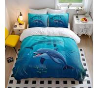Dolphin Duvet Cover Under the Sea Bedding Set with Colorful Coral Reefs Soft Microfiber Ocean Themed Duvet Cover for Kids Bedroom Decor (style4,King 240x220cm+65x65cm*2)