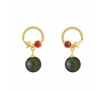 Dolphin Earrings 925 Silver Inlaid South Red Agate Gem Hotan Jade Vintage Ring Earrings Earrings Earrings, SUNYUHUI, Green