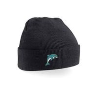 Dolphin Embroidery Beanie Hat | Animal Theme Winter Cap for Adults | Soft Knit Unisex Accessory Navy