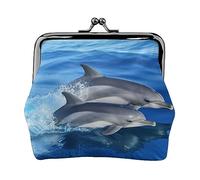 Dolphin Family Printed Coin Purse For Women Wallet Bag Pu Leather Change Pouch Kiss-Lock Vintage Pouch, Dolphin Family, One Size, Vintage