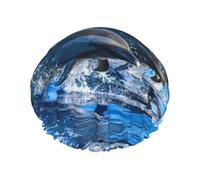Dolphin Family Printed Double-Layer Shower Cap, Reusable Shower Cap, Suitable For Various Hair Lengths