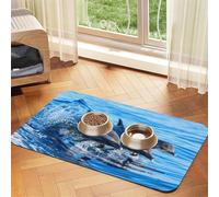 Dolphin Family Printed Pet Bowl Mats, Non-Slip And Tasteless Dog And Cat Feeding Mats