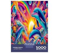 Dolphin Fantasy 1000 Piece Rainbow Dolphins Jigsaw Puzzles for Puzzles 1000 Pieces Jigsaw for Adults for Adult Challenging Educational Games Adults Gifts 38x26cm/1000pcs