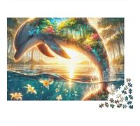 Dolphin Fantasy Forest 1000 Pieces Extra-Thick Cardboard DIY Jigsaw Puzzle, Cognitive Development & Rehabilitation Puzzle, Leisure Activity, Premium Quality Puzzle 38x26cm/1000pcs