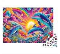 Dolphin Fantasy Jigsaw Puzzle Psychedelic Dolphin Art 1000Pc Fun Present & Activity Birthday Gifts for Wall Decoration 52x38cm/1000pcs