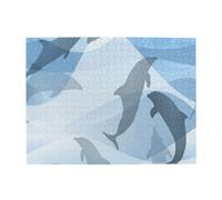Dolphin Fish Silhouette,500 Pieces Puzzles for Adults-Wooden Jigsaw Puzzle for Adults Elderly