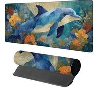 Dolphin Gaming Mouse Mat 600x300x3mm, Mouse Pad Large Blue, Desk Mat with Stitched Edge, Mousepad with Non-Slip Rubber Base, Office Accessories, Keyboard Pad, for Gifts, PC, Gaming, Desk Office Q-6679