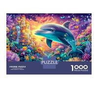Dolphin Glides in Vibrant Coral Reef 1000Pc Jigsaw Puzzle Playful Dolphin Family Puzzle Game for Adults, Kids & Elders 38x26cm/1000pcs