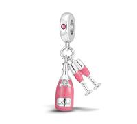 Dolphin Hamsa Star Moon Lucky Mother Daughter Charm Bead Pendant 925 Sterling Silver Compatible With Pandora Charm Moments Bracelet (Champagne Bottle Flute Glasses Celebration Birthday Graduation)