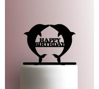 Dolphin Happy Birthday - Acrylic Cake Topper 7 Inch Width/Red