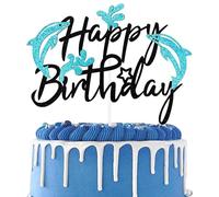 Dolphin Happy Birthday Cake Topper - Ocean Theme Cake Decoration for Dolphin Themed Birthday Parties & Baby Showers