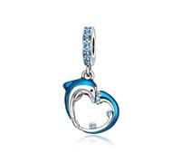 Dolphin Heart Charm 925 Silver Charm Compatible with Pandora Charms, Trollbeads, Chamilia, Biagi and Many Other UK Charm Bracelets.