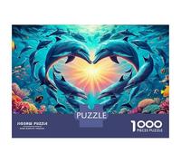 Dolphin Heart Jigsaw Puzzles for Adults Challenging Puzzle Games The Impossible Challenge 1000 Pieces Cute Difficult Hard Jigsaw Puzzles for Man And Woman with Letters on Back 38x26cm/1000pcs