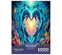 Dolphin Heart Jigsaws Puzzles for Adults & Kids Age 12 Years Up 1000 Pieces Intelligent Marine Creatures Puzzles Home Decoration Educational Games Great Gift 38x26cm/1000pcs