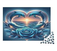 Dolphin Heart Rose Jigsaw Puzzle 1000Pc Recycled Paper for Adults Puzzle for Adults Fun Challenging Family Game Fun Home Activity Great Gift for Relaxation Creativity 70x50cm/1000pcs