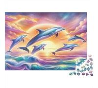 Dolphin Heavyweight Paper Dolphins Leaping in Pastel Sky Jigsaw Puzzle Beginner Friendly Relaxing Activity 52x38cm/1000pcs