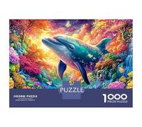 Dolphin in A Flowery Fantasy Scene 1000-Piece Jigsaw Puzzle Playful Dolphin Classic Educational Game for Family Puzzle Time 52x38cm/1000pcs