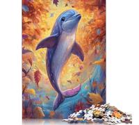 Dolphin in Autumn Leaves Puzzle Jigsaws 1000 Pieces for Adults Puzzle Jigsaws for Adults Relax Puzzles Games 1000pcs (75x50cm)