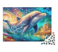Dolphin in Cosmic Swirl near A Castle 1000-Piece Jigsaw Puzzle Dolphin Theme Ideal for Birthday 70x50cm/1000pcs