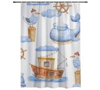 Dolphin In Sailor Cap Shower Curtain Mould Proof Resistant Washable Waterproof Long Shower Curtain for Wet Room with Hooks Polyester Fabric Bath Bathroom Curtains 167×182cm Home Decor