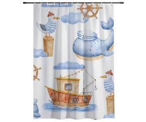 Dolphin In Sailor Cap Shower Curtain Mould Proof Resistant Washable Waterproof Long Shower Curtain for Wet Room with Hooks Polyester Fabric Bath Bathroom Curtains 167×182cm Home Decor
