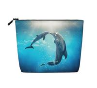 Dolphin in sea Printed Fake Hemp Makeup Bag – Travel Toiletry Organizer, Daily Storage, Business Trip Essential