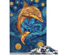 Dolphin in Starry Night Style Puzzle DIY Game Premium Cardboard Jigsaw Puzzle for Women Men Children's Day Gifts 500pcs (52x38cm)