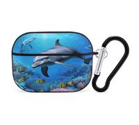 Dolphin in The Coral Reef Airpod Pro Case Cover Wireless Earbuds Case Protective Cover with Keychain Compatible with AirPods 1st & 2nd Generation Full Protective, Front LED Vi