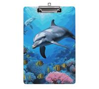 Dolphin in The Coral Reef Clipboard Retractable Hanging Tab Clip Board Plastic Clipboard Nursing Clipboards Nurse, Doctor, Cute Design for Standard Size 12.5 X 8.5Inch