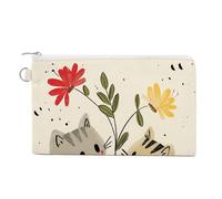 Dolphin in The Coral Reef Coin Purse Canvas Wallet Cute Change Purse Small Storage Bag with Zipper, Draw Two Cats, One Size, Flowers and Animals