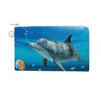 Dolphin in The Coral Reef Coin Purse Canvas Wallet Cute Change Purse Small Storage Bag with Zipper, Dolphins Blue, One Size, Flowers and Animals