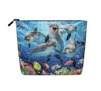 Dolphin in The Coral Reef Cosmetic Bag for Women- Portable Travel Organiser, Toiletry Bag with Zip Closure